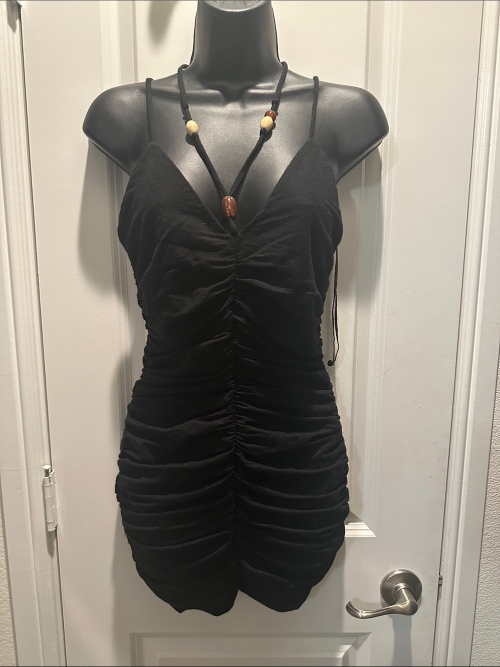 Zara Black Ruched Spaghetti Strap Mini Dress